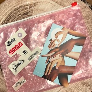 Glossier Signature Large Zip Pouch, Card, Stickers